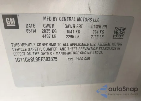 2014 Chevrolet Malibu 1Lt from USA, damaged, VIN 1G11C5SL8EF302875